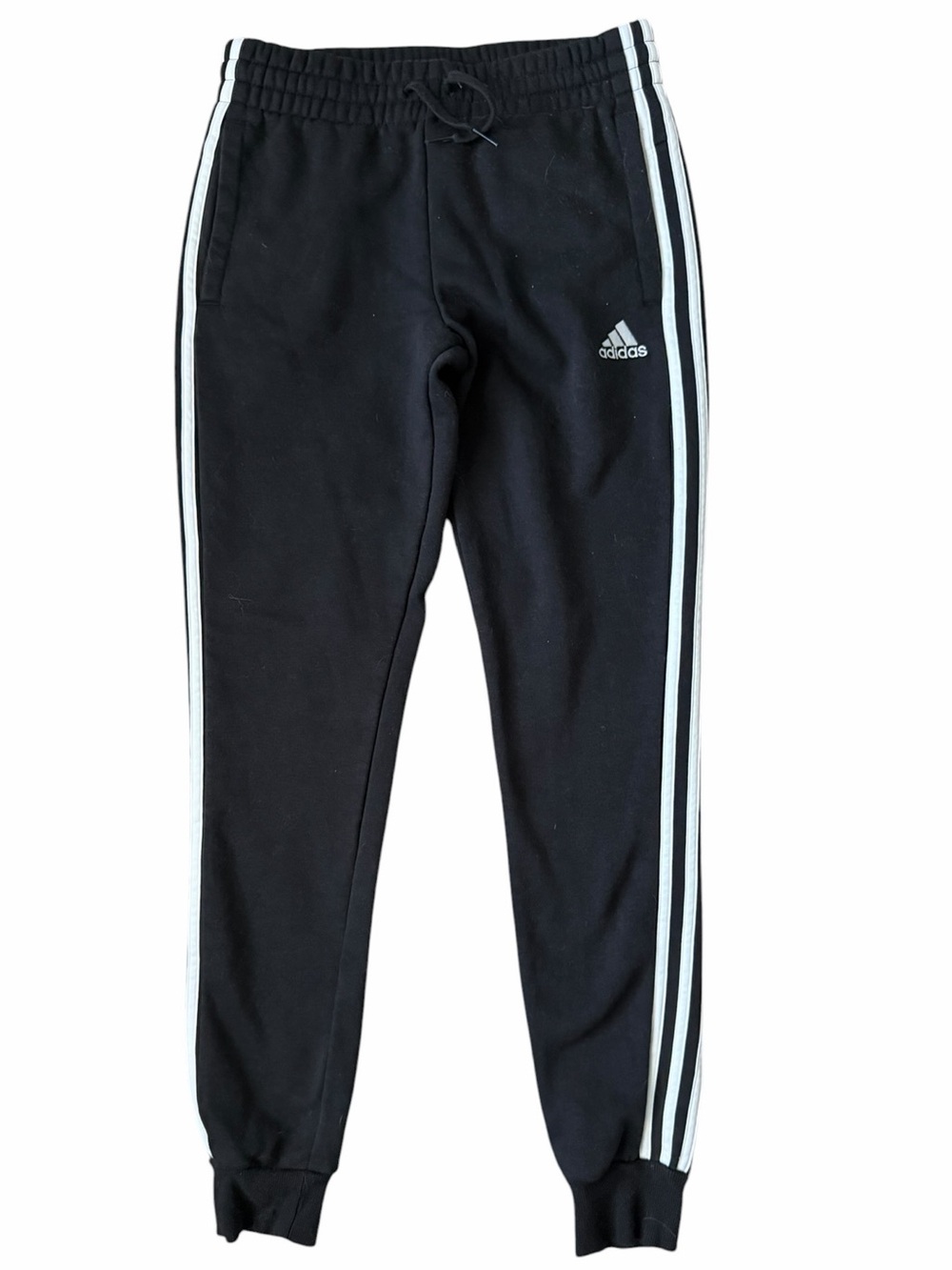 Adidas Black Tricot Sweatpant Joggers with White Side Stripes - Men’s XS